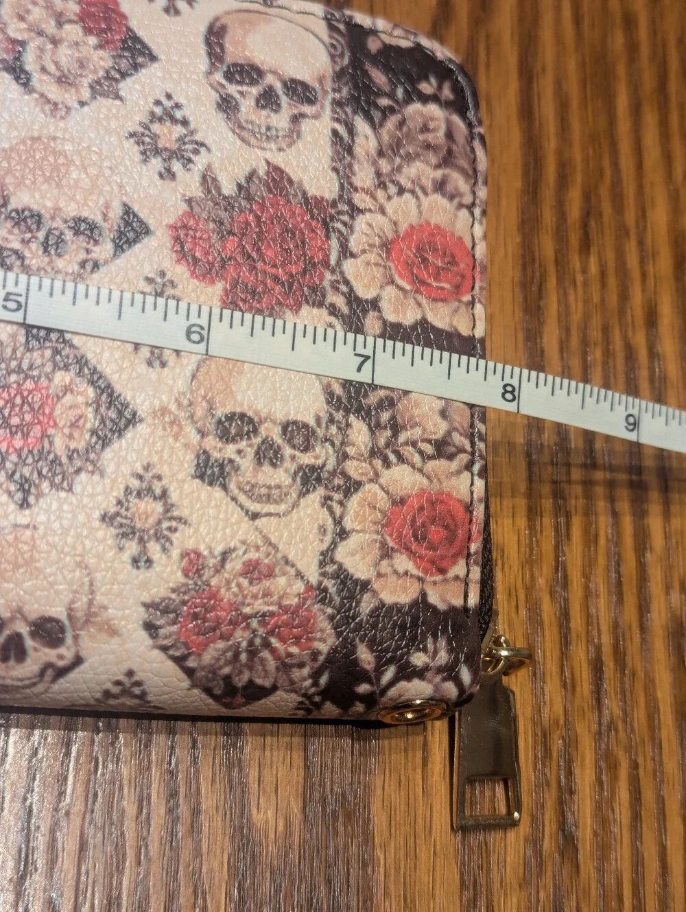 Skullette Mournaire Skull & Roses Vegan Faux Leather Long Wristlet Wallet NEW!